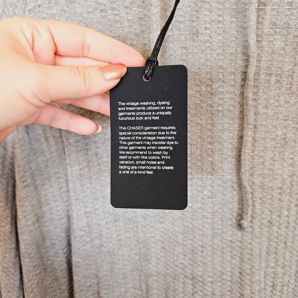 Chaser Waffle Knit Long Sleeve Top With Hood in Gray Size Medium - Picture 8 of 8